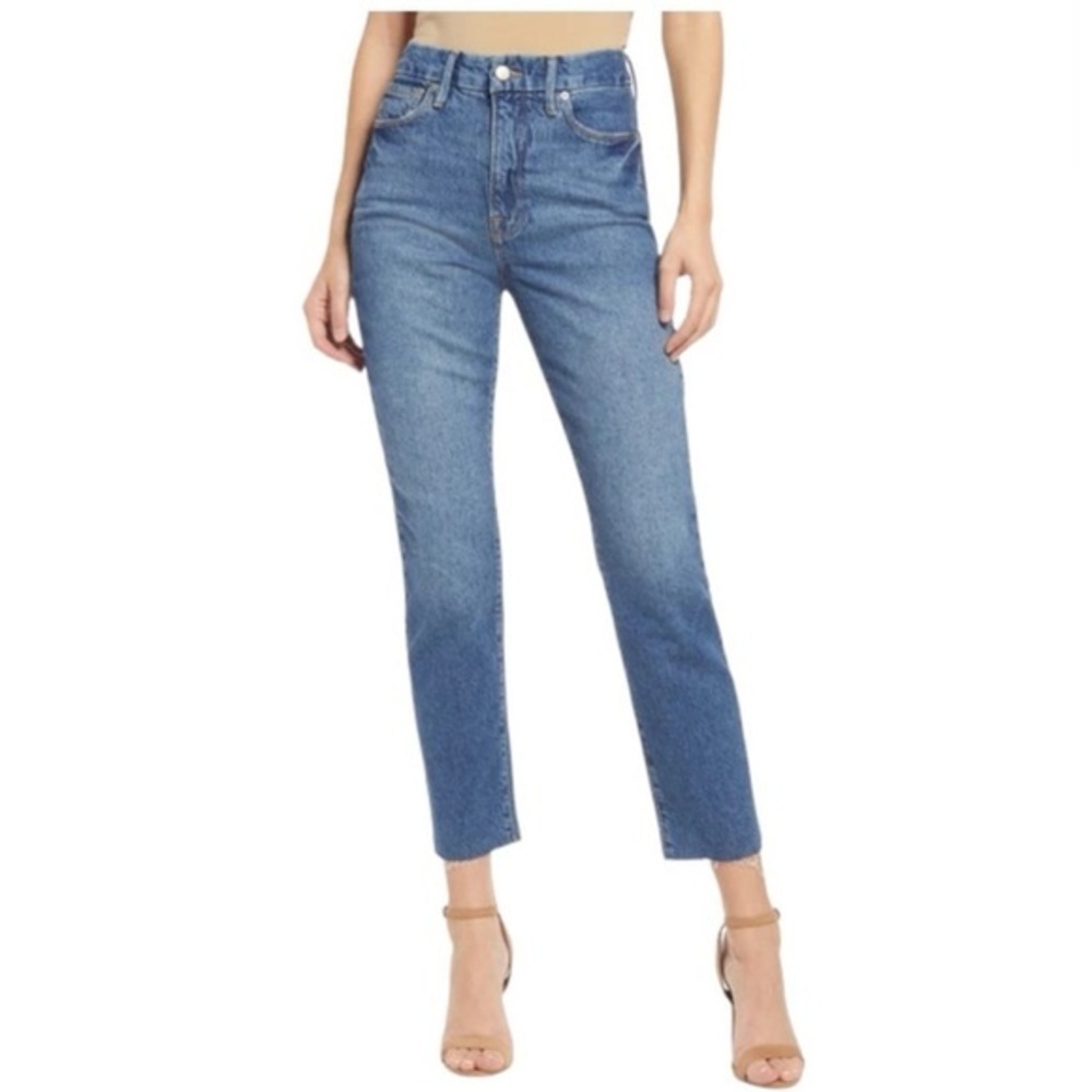 GOOD AMERICAN WOMAN’S GOOD CLASSIC RAW HEM HIGH RISE NWT BLUE JEAN SZ 26